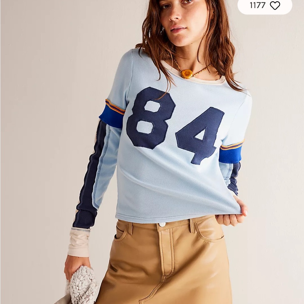 Free People Light Blue Long Sleeve Jersey Tee